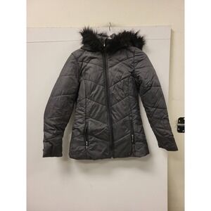 Maralyn & Me Womens Puffer Jacket Size S Gray Winter Coat Faux Fur Hooded‎ Trim